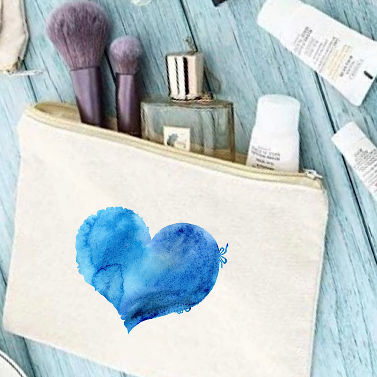 Blue Heart Cotton Canvas Makeup Bag – Wilder Bliss Hawaii