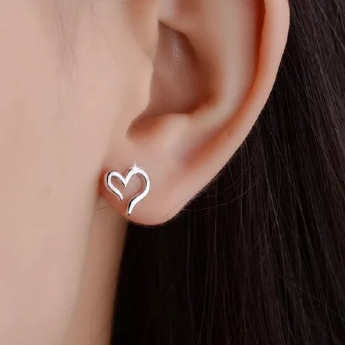 Sterling Silver Curved Open Heart Earrings