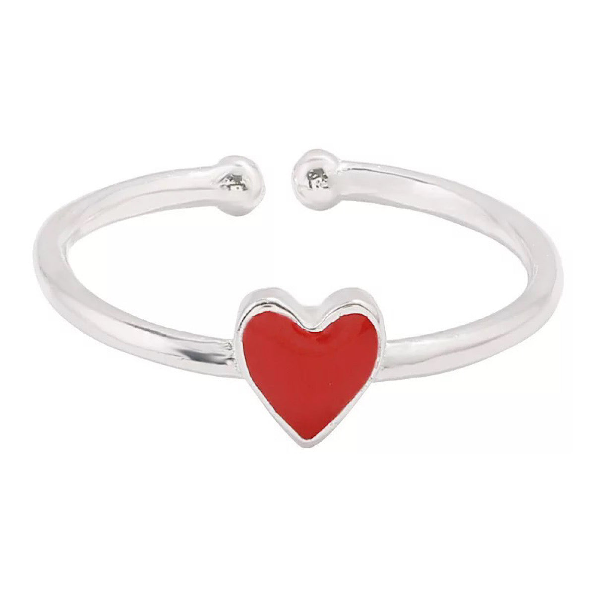 Red Heart Silver Plated Adjustable Ring