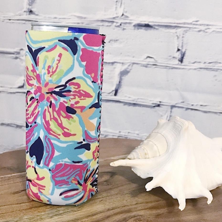 Tropical Floral Seltzer Slim Can Cooler