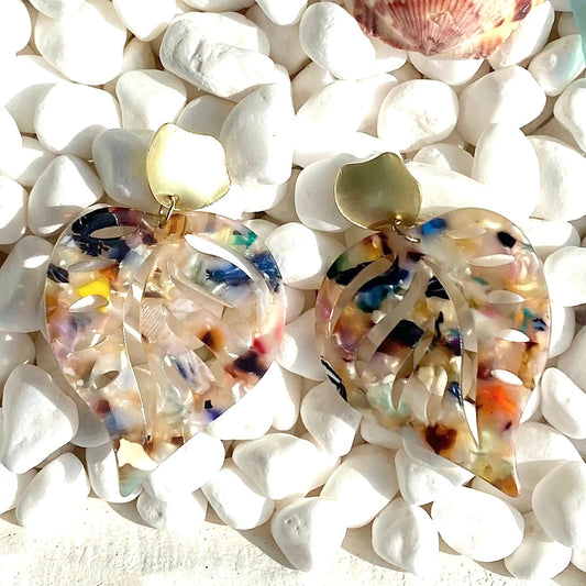 Acrylic Tropical Leaf Earrings - Rainbow