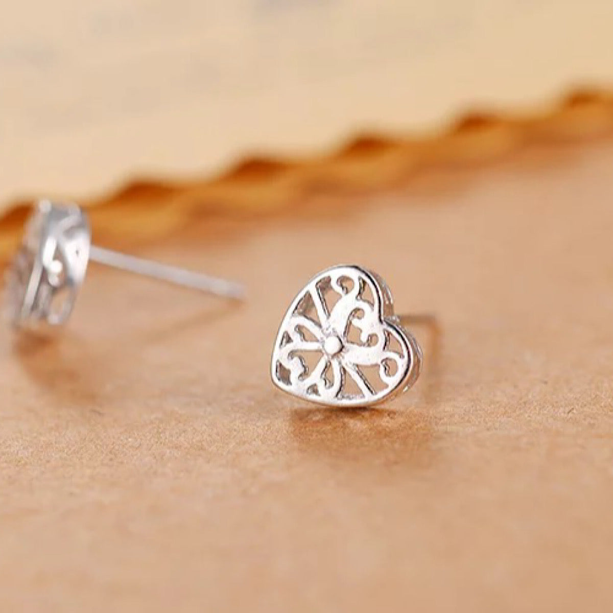 Sterling Silver Intricate Design Heart Earrings