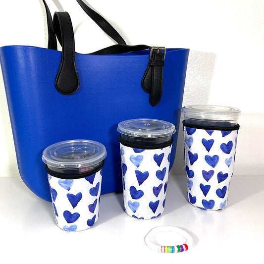 Neoprene Iced Coffee Sleeves - Blue Hearts