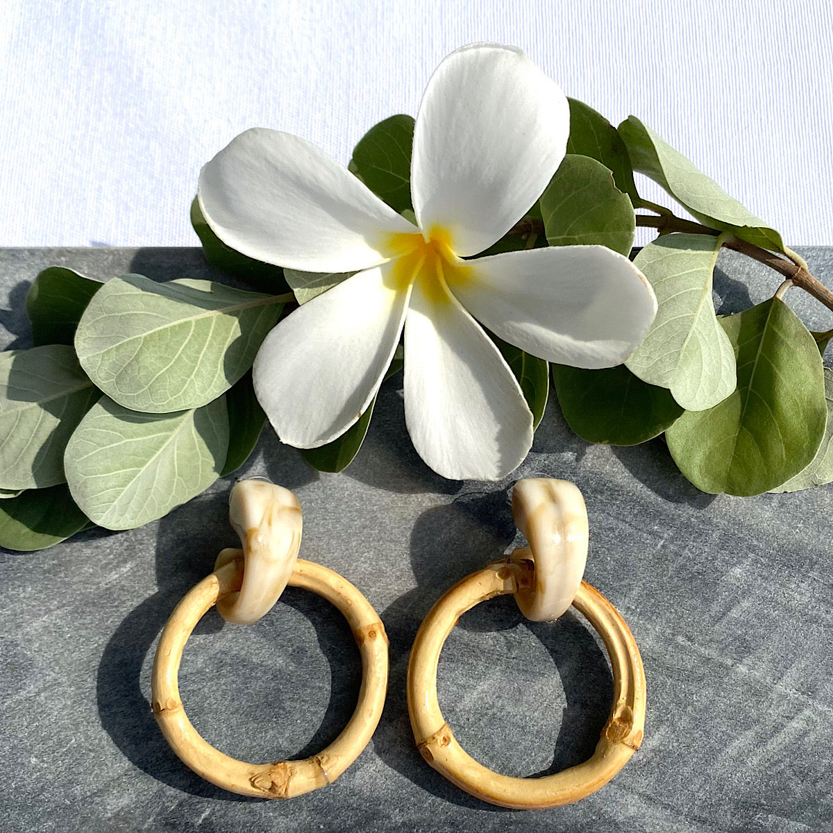 Bamboo and Shell-Look Earrings