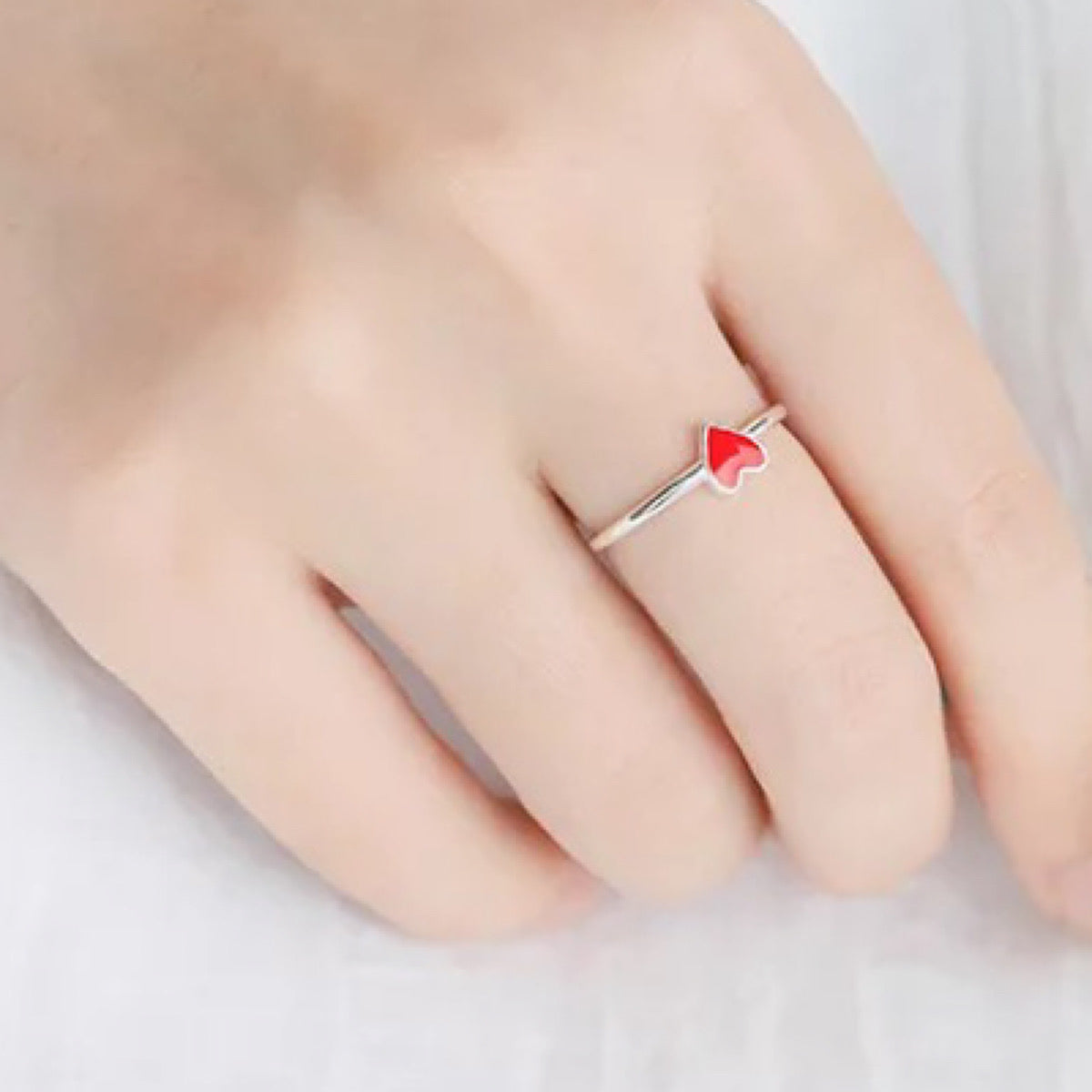 Red Heart Silver Plated Adjustable Ring