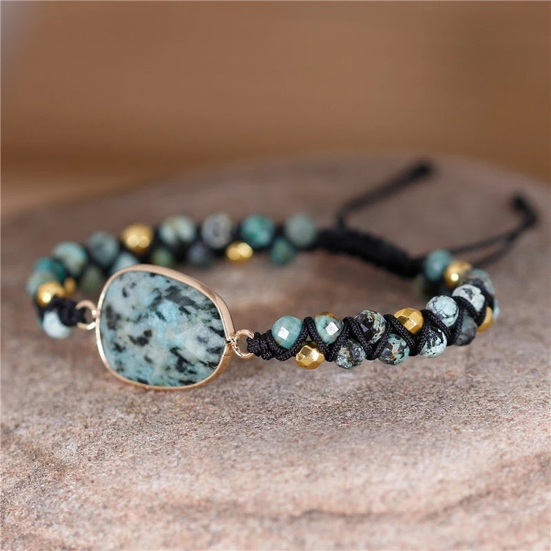 Natural African Turquoise & Macrame Bracelet