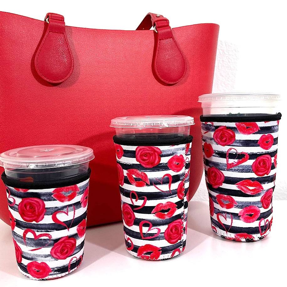 Neoprene Iced Coffee Sleeves - Red Heart & Lips