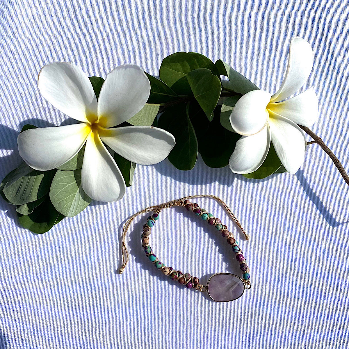 Amethyst Stone, Jasper Beads & Macrame Bracelet