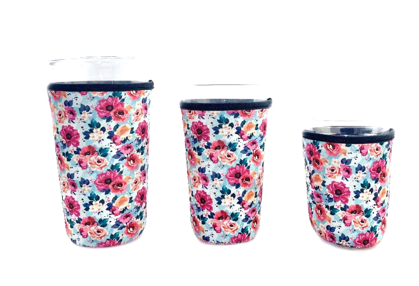 Neoprene Iced Coffee Sleeves - Blue Floral