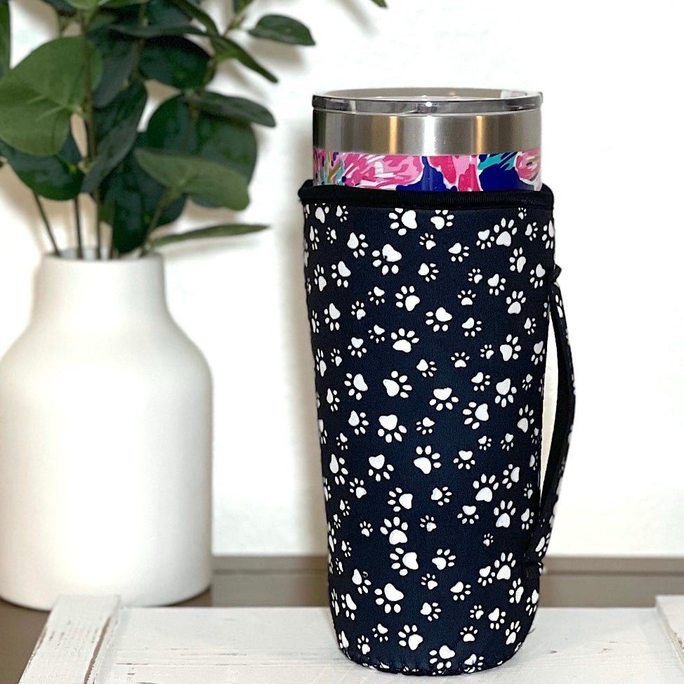 Tumbler Sleeve With Handle - Paw Prints