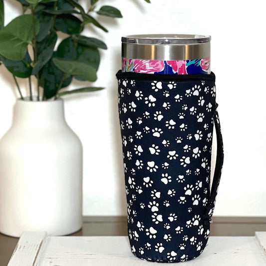 Tumbler Sleeve With Handle - Paw Prints