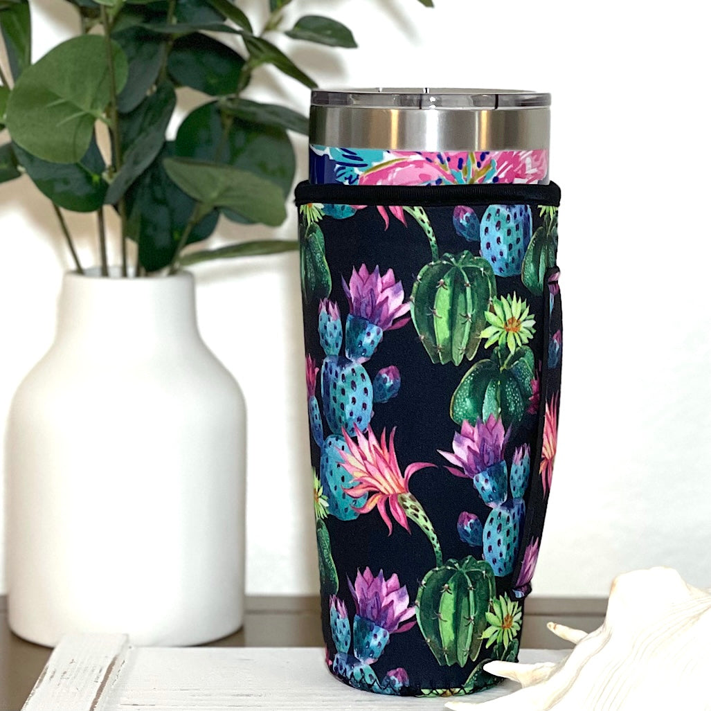 Tumbler Sleeve With Handle - Colorful Cactus