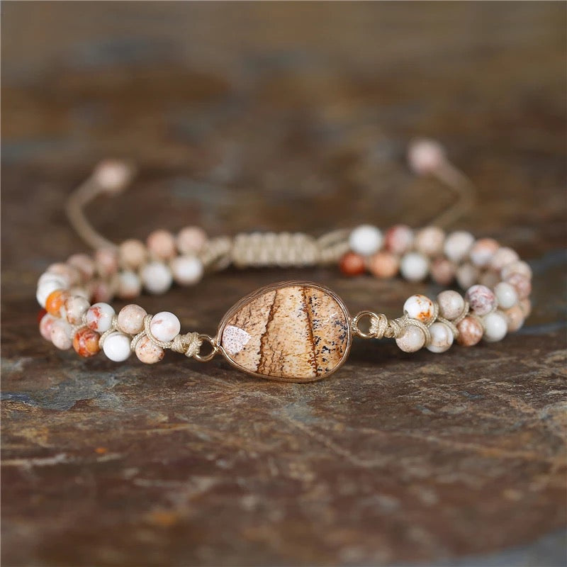 Natural Stone & Macrame Bracelet