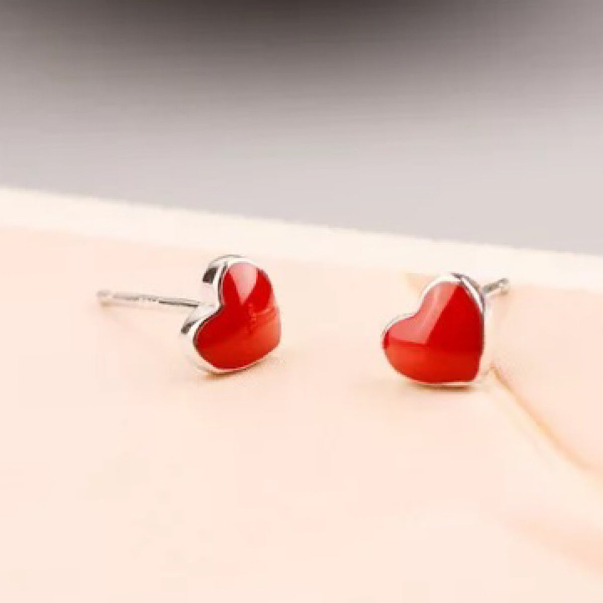 Sterling Silver Simple Red Heart Earrings