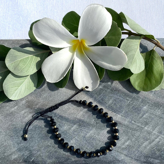 Black Beaded Crystal Adjustable Bracelet