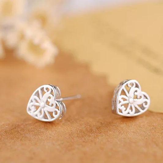 Sterling Silver Intricate Design Heart Earrings