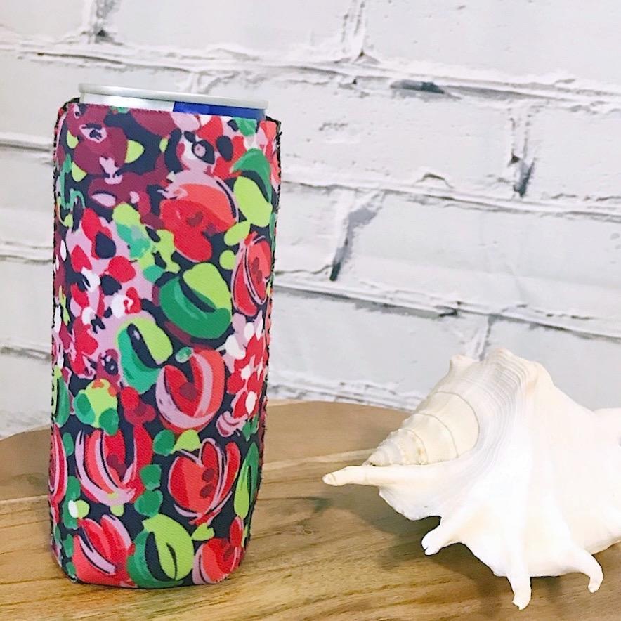 Abstract Floral Seltzer Slim Can Cooler