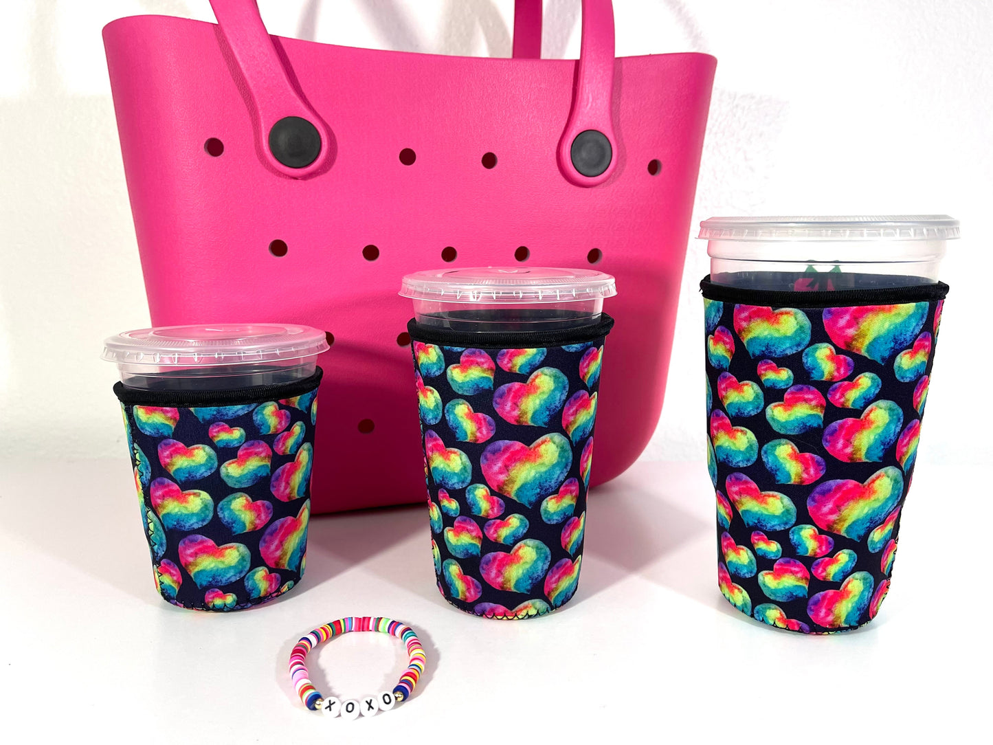 Neoprene Iced Coffee Sleeves - Rainbow Hearts