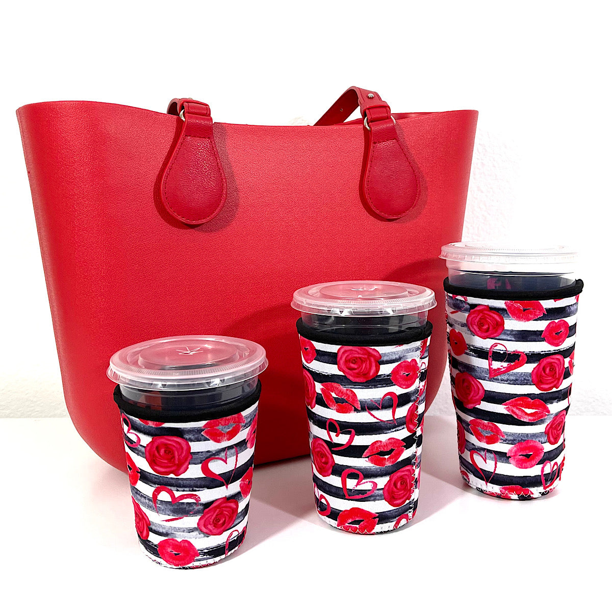 Neoprene Iced Coffee Sleeves - Red Heart & Lips