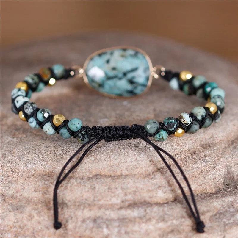 Natural African Turquoise & Macrame Bracelet