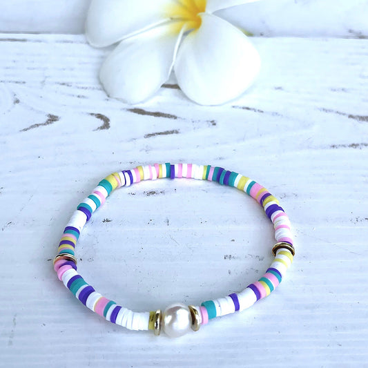 Pastel Sherbert Heishi Bead & Pearl Bracelet