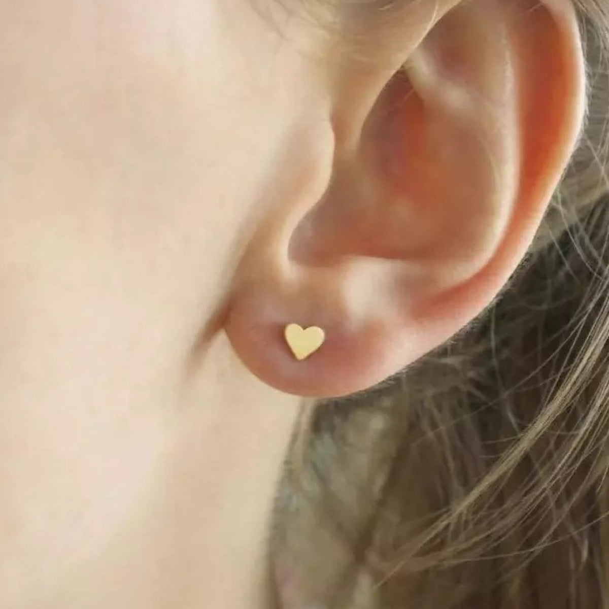 Gold Heart Mini Stainless Steel Stud Earrings