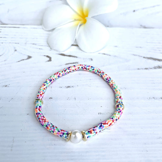 Fruit Sherbert Heishi Bead & Pearl Bracelet