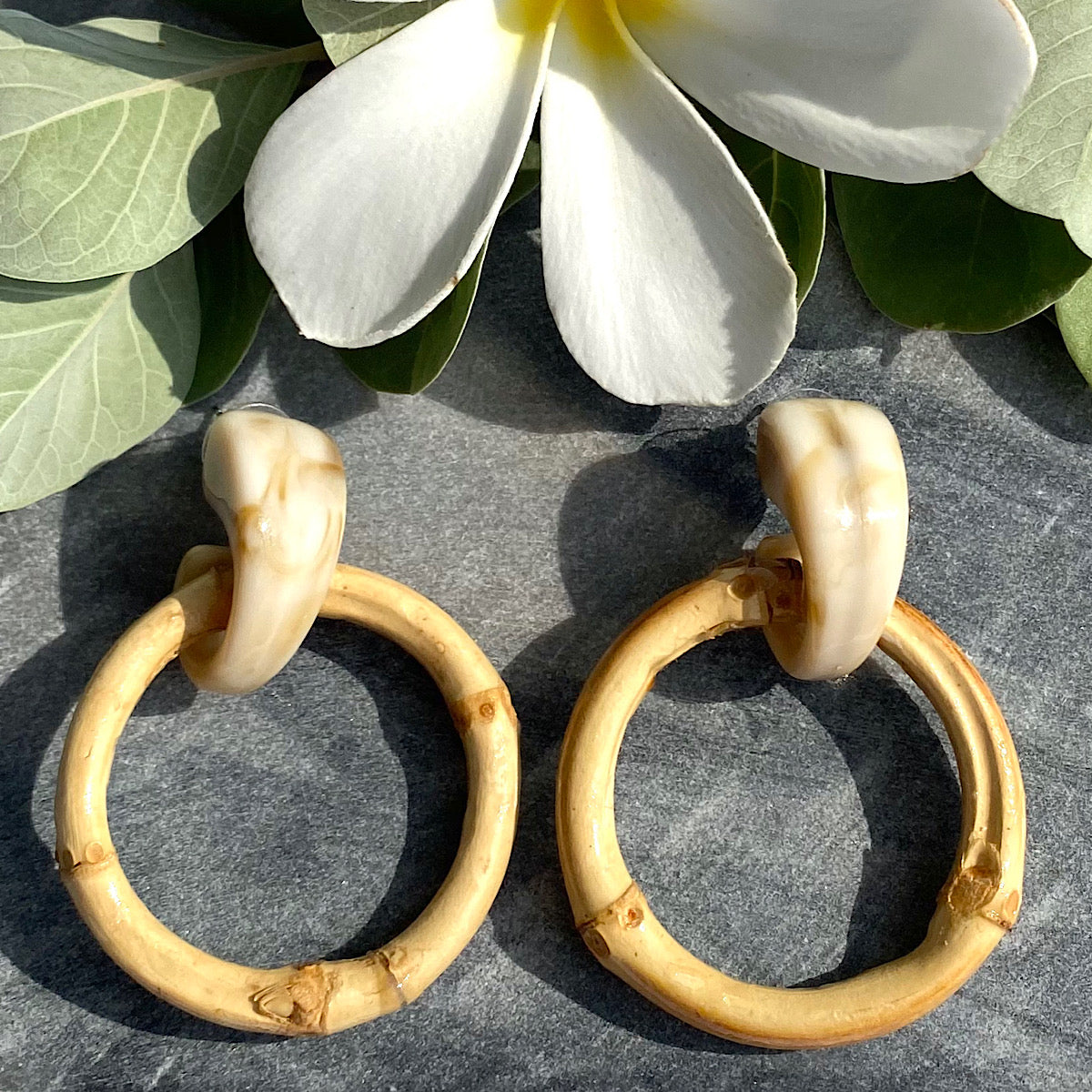 Bamboo and Shell-Look Earrings