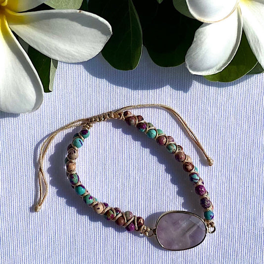 Amethyst Stone, Jasper Beads & Macrame Bracelet