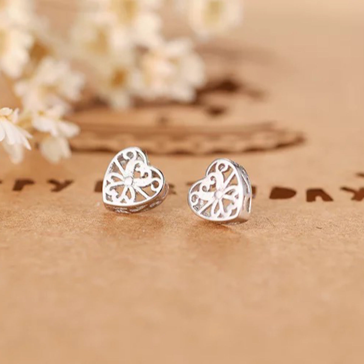 Sterling Silver Intricate Design Heart Earrings