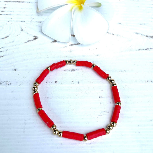 Casual Red and Gold Heishi Beads Bracelet