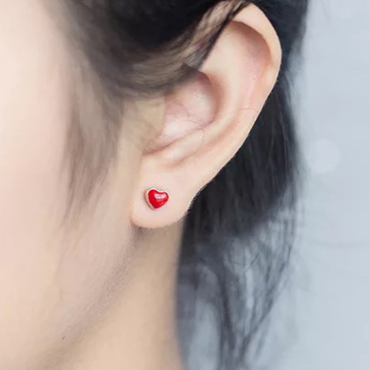 Sterling Silver Simple Red Heart Earrings