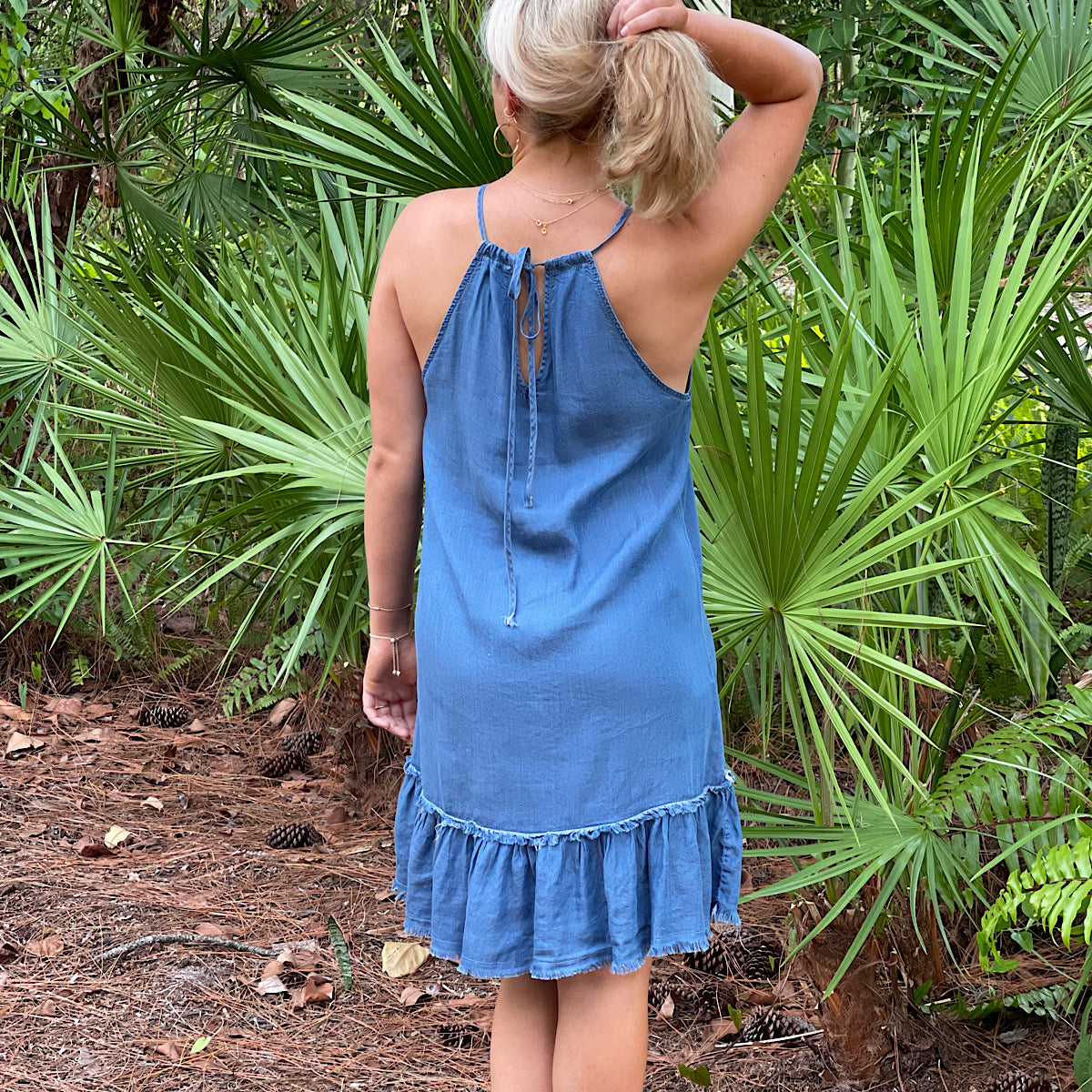 Tencel Halter Dress with Ruffle Hem Wilder Bliss Hawaii