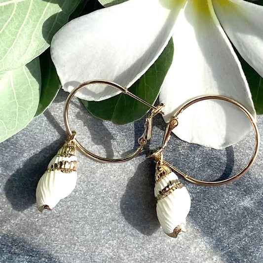 White Shell & Alloy Hoop Drop Earrings