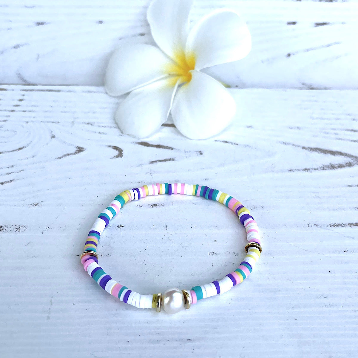 Pastel Sherbert Heishi Bead & Pearl Bracelet