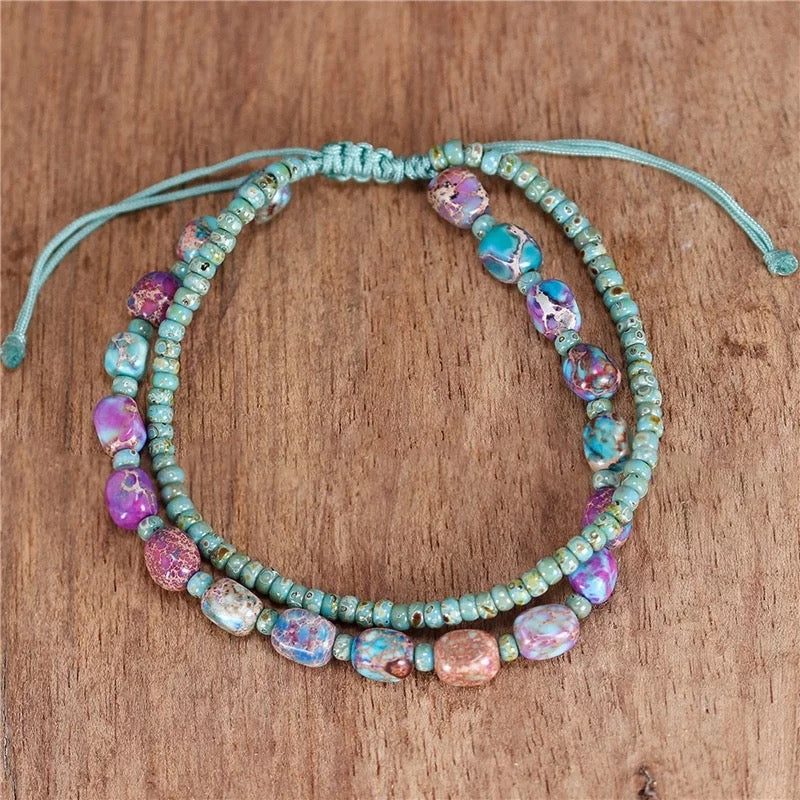 Natural Stone Amazonite Beads & Macrame Bracelet