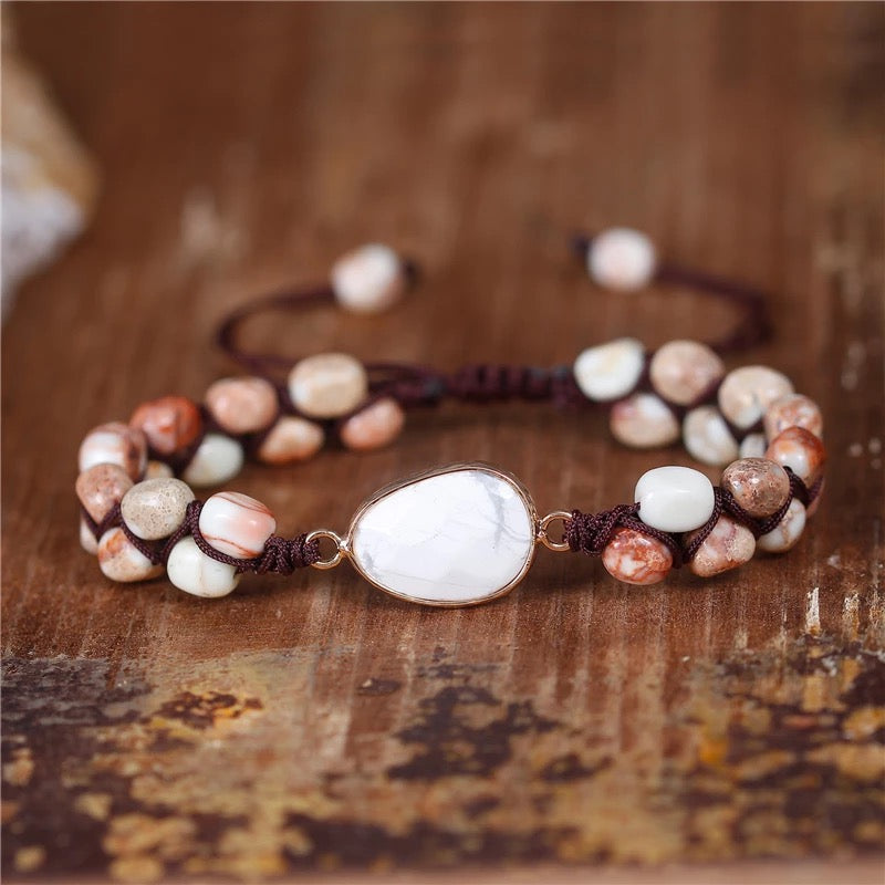 Natural Jasper & Macrame Bracelet