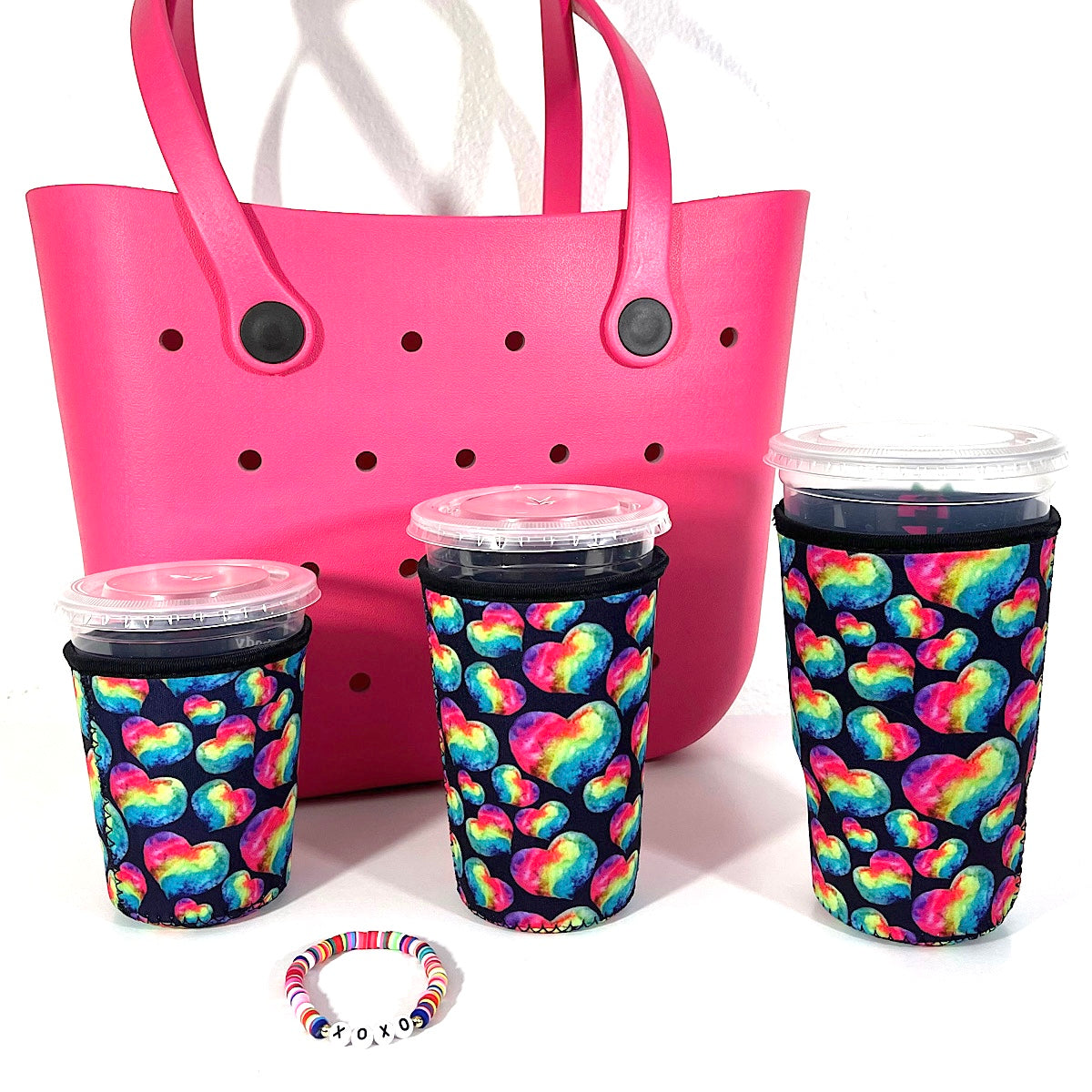 Neoprene Iced Coffee Sleeves - Rainbow Hearts